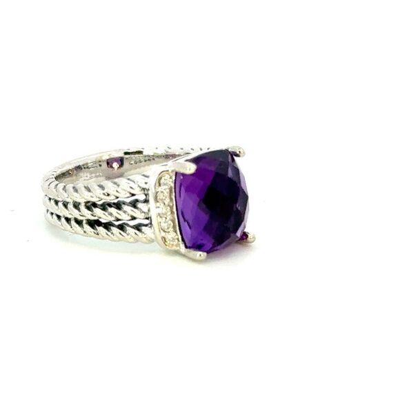 David Yurman Amethyst Diamond Ring Size 5.5 Sterling Silver Estate DY651 - Picture 3 of 7